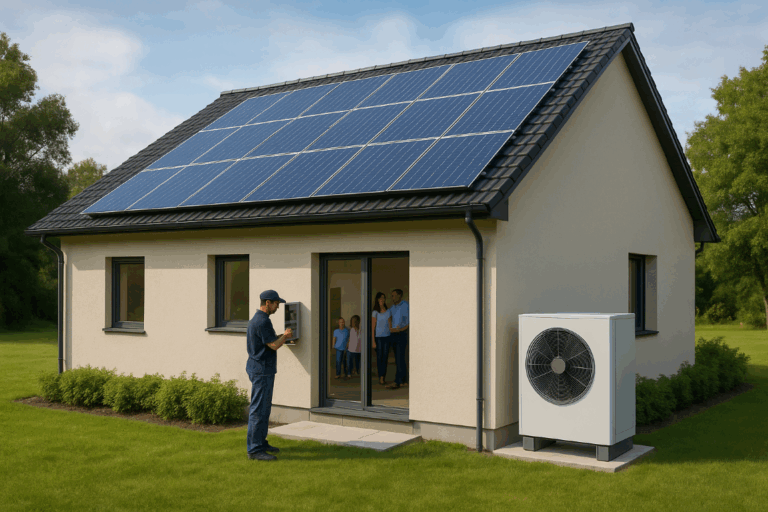 Ολοκληρωμένο ενεργειακό σύστημα με αντλία θερμότητας και φωτοβολταϊκά σε σύγχρονη κατοικία.